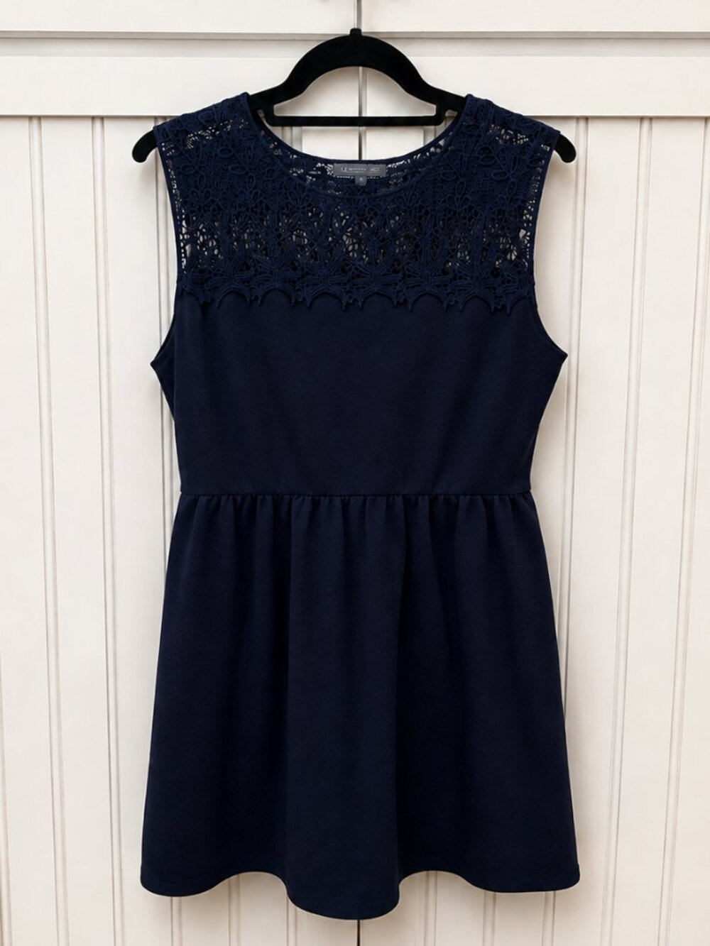 Soprano Navy Lace Fit & Flare Dress Size Large Crochet Lace Sleeveless Party